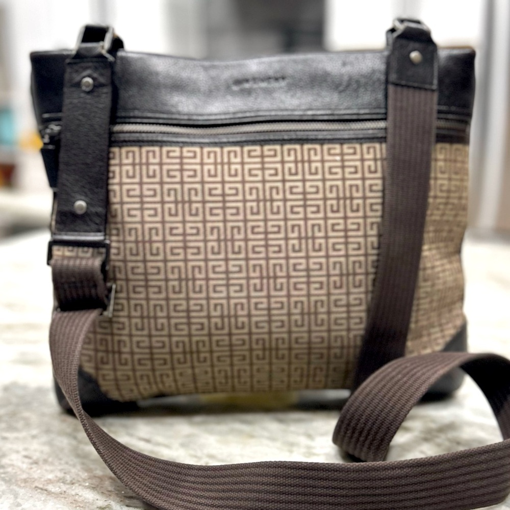 Givenchy Authentic Leather and Canvas Top Zip Closure Bag